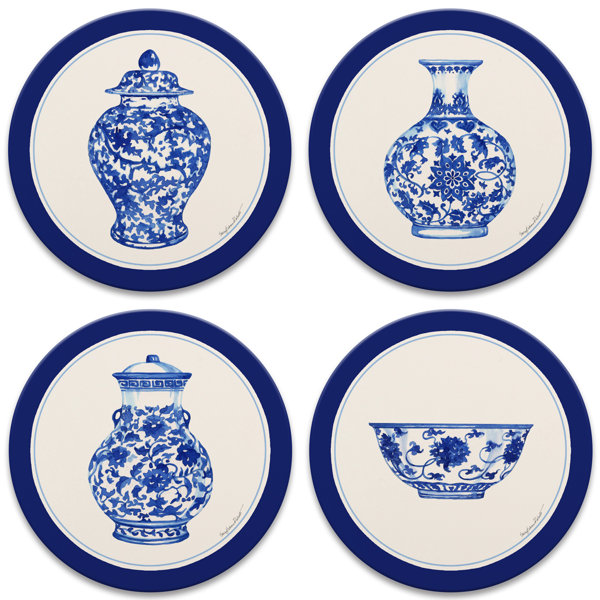 Red Barrel Studio® Chinoiserie Vases Tabletop Art Drink Coaster Set Of